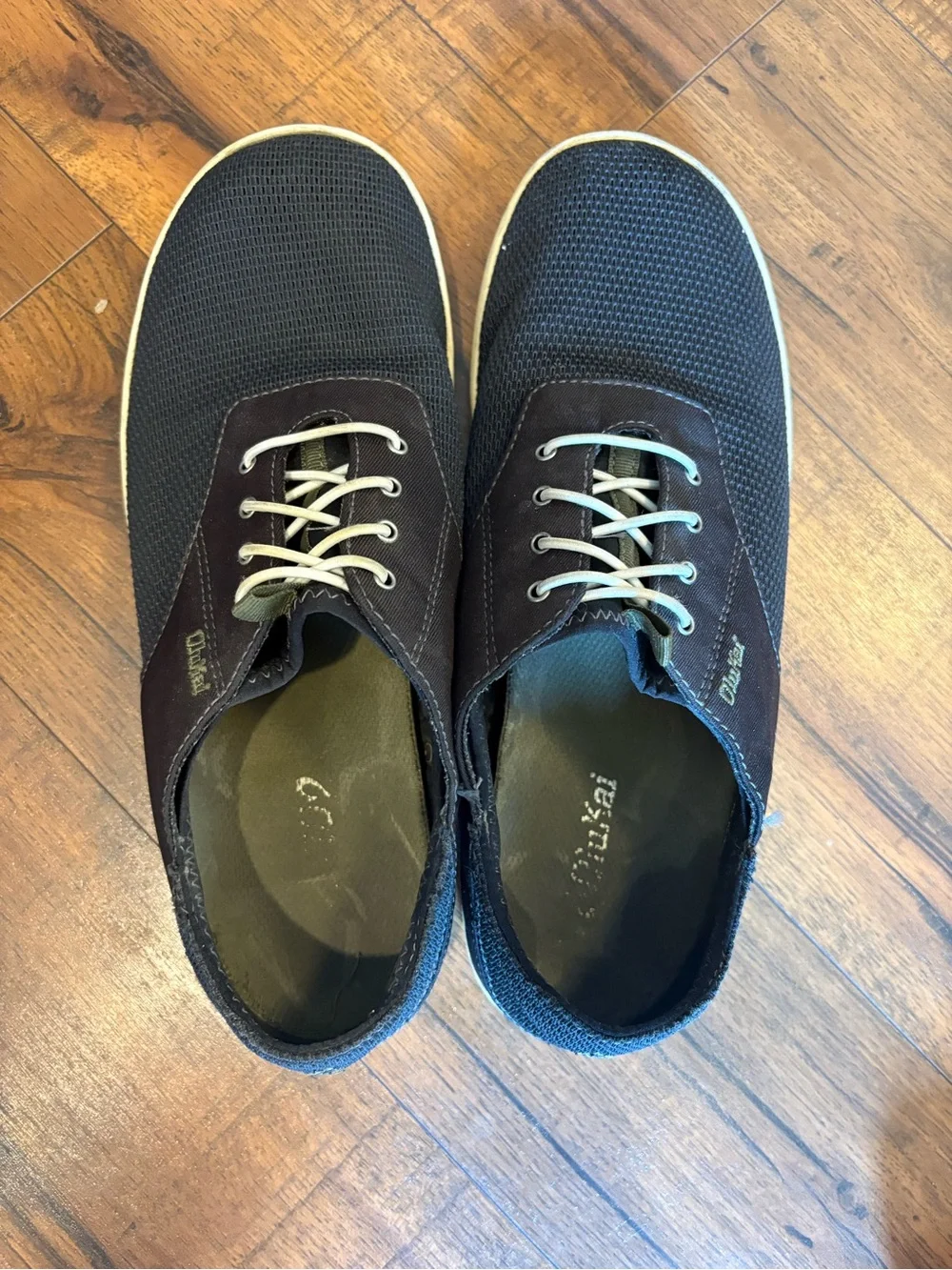 OluKai Nohea Moku Mens 10.5 Black Mesh Slip On Slip In No Tie Boat Shoes Sneaker